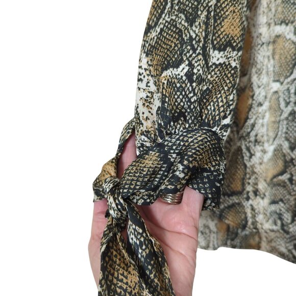 Zara Women's Snake Print Ruffled Career Blouse Size S With Tie Neck Long Sleeves - Picture 4 of 13